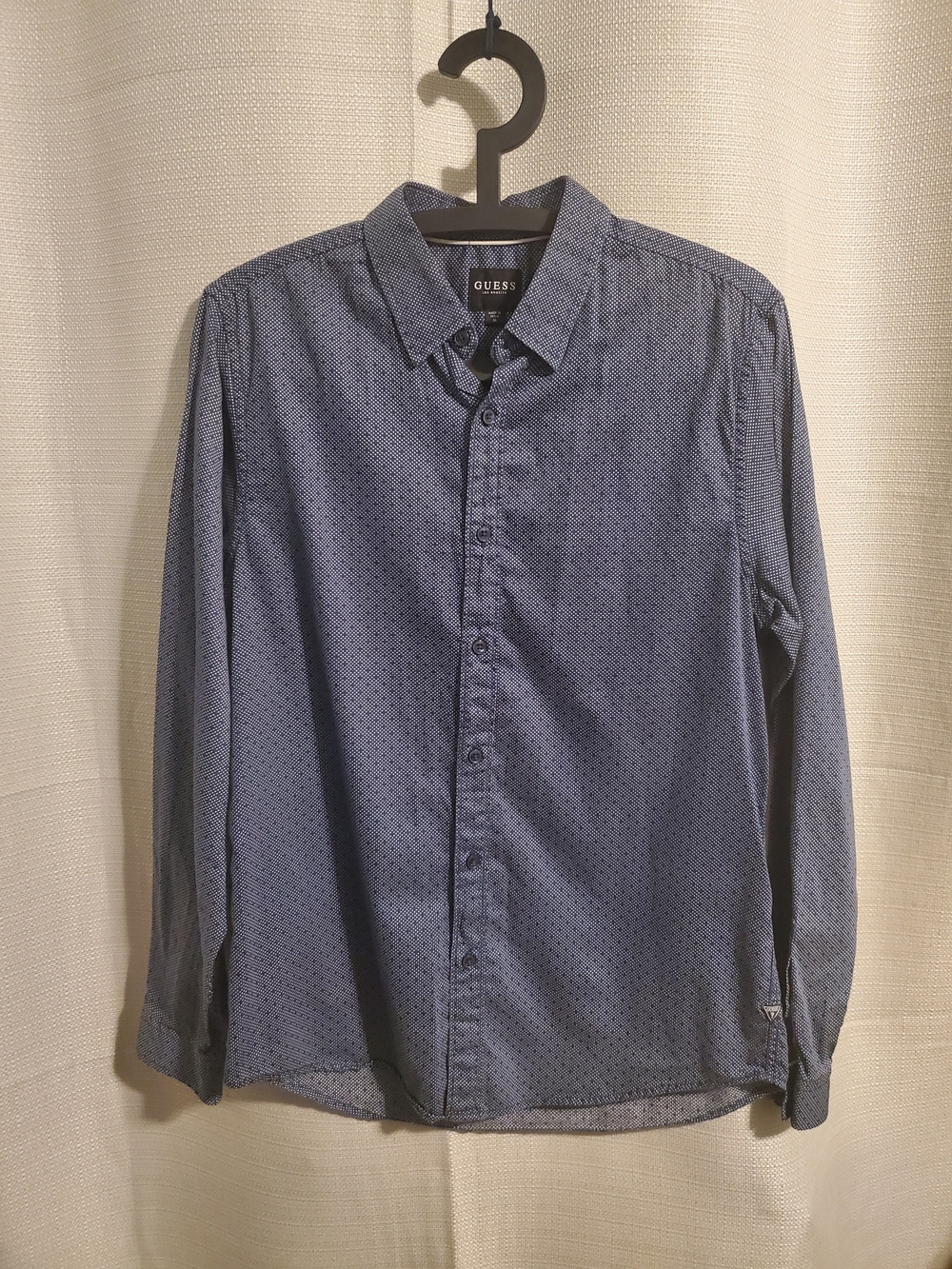 Guess Men's Blue Dotted Slim Fit Dress Shirt